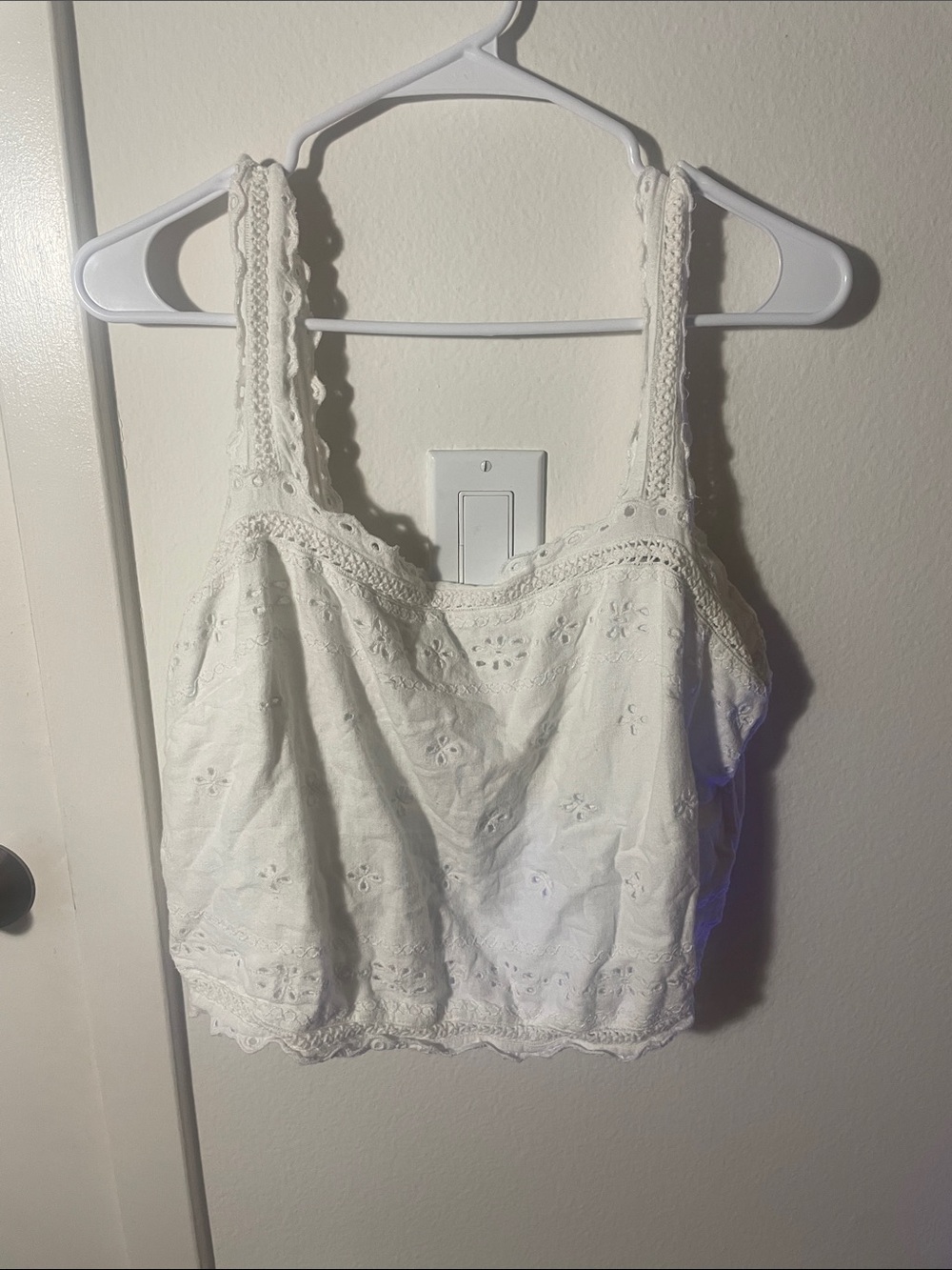 Abercrombie White Eyelet Lace Cropped Open Back Tank Top